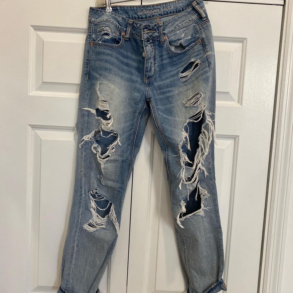 American Eagle ripped jeans, cuffed at the bottom